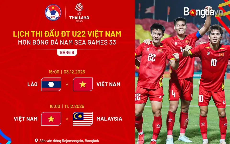 Lịch thi đấu của U22 Việt Nam tại vòng bảng SEA Games 33