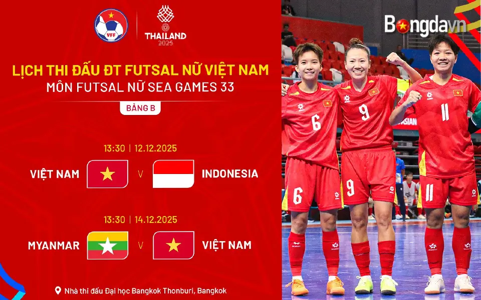 Lịch thi đấu vòng bảng của ĐT futsal nữ Việt Nam