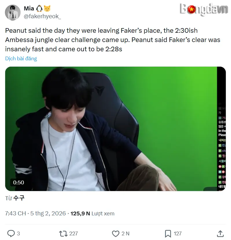 Faker khiến cả huyền thoại Đi Rừng như Peanut cũng ngỡ ngàng 2 Faker dọn rừng nhanh đến nỗi Peanut cũng phải ngạc nhiên