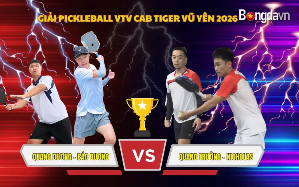 Cặp đôi Quang Dương - Bảo Dương tại Pickleball VTVcab Tiger Vũ Yên 2026 2 Ngay từ vòng 1/16, Quang Dương - Bảo Dương đã thể hiện sức mạnh khi đánh bại cặp Minh Quân – Vinh Hiển với tỷ số 15-8