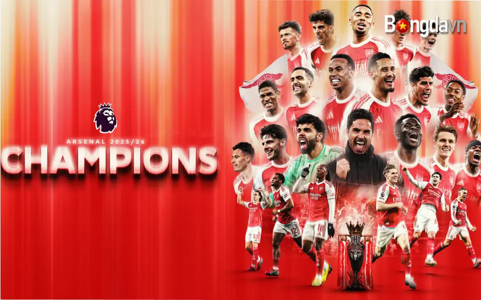Arsenal vô địch Ngoại hạng Anh mùa giải 2025/2026 sau 19 năm chờ đợi