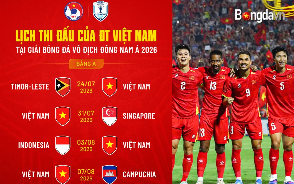 Lịch thi đấu của đội tuyển việt nam tại giải vô địch DNA 2026