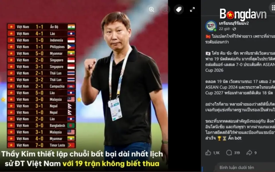 Truyền Thông Thái Lan Hoài Nghi Kỷ Lục 19 Trận Bất Bại Của HLV Kim Sang-sik